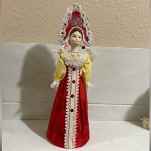 Traditional Russian Wedding Doll Red and Yellow Doll